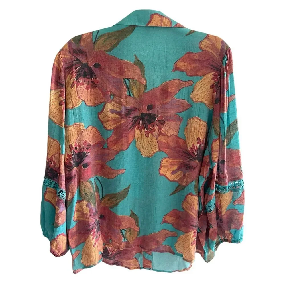 Hope & Harlow Floral Blouse Top Women’s Plus Size 2X Boho Button Up Shirt